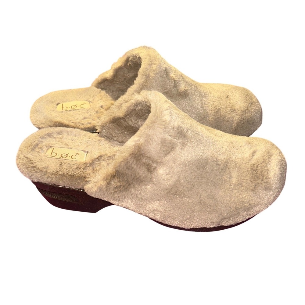 B.O.C. Born Concept MollyFaux Fur‎ Clogs Tan Mules Wedge Heel BC091555 Womens 9M